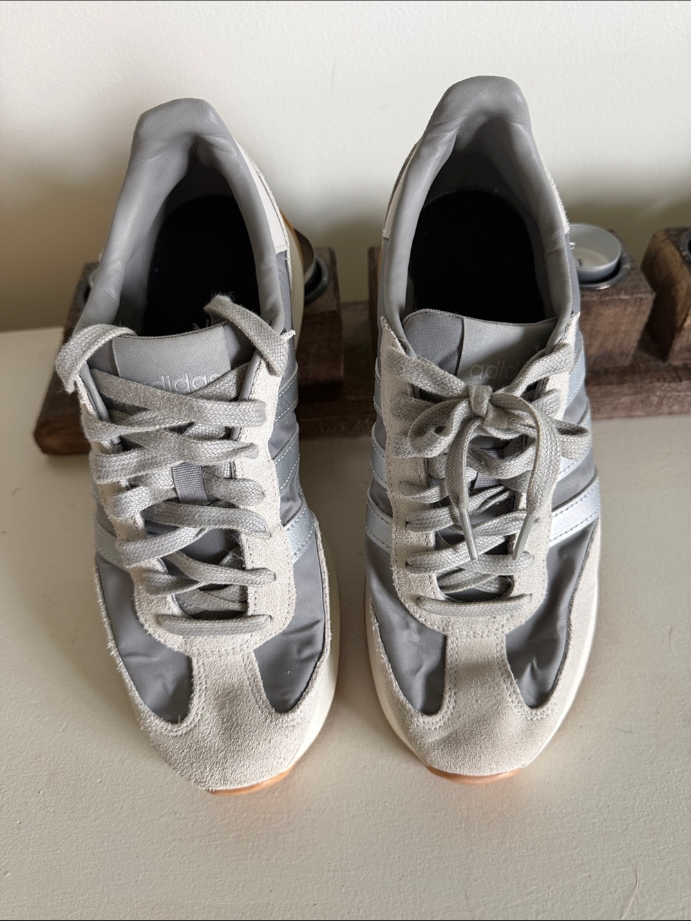 adidas Light Gray and Silver Retro Running Sneakers